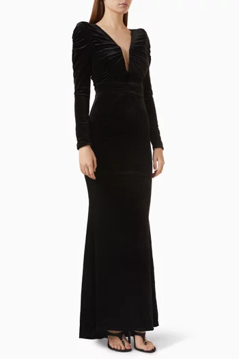 The Bloom Gathered Gown in Stretch Velvet