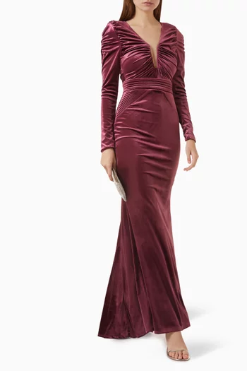 The Bloom Gathered Gown in Stretch Velvet