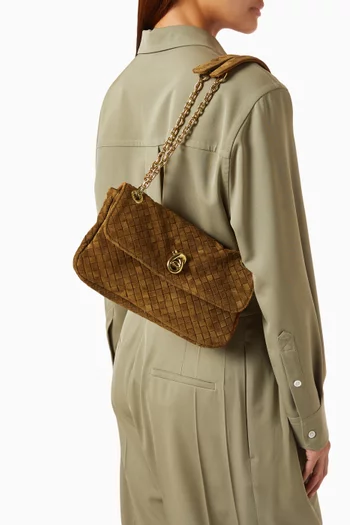 Small Madison Shoulder Bag in Intrecciato Suede