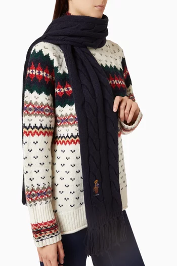 Polo Bear Cable-knit Scarf in Wool