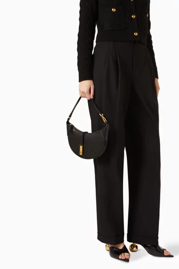 POLO ID MINI SHOULDER BAG HALF MOON IN LEATHER WITH ZIP CLOSURE GOLD HARDWARE DETAIL WITH LOGO:BLK:One Size|220100107