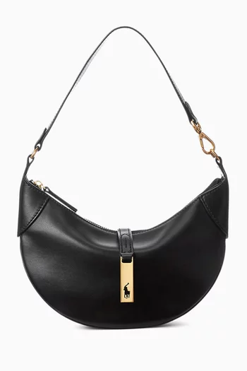 POLO ID MINI SHOULDER BAG HALF MOON IN LEATHER WITH ZIP CLOSURE GOLD HARDWARE DETAIL WITH LOGO:BLK:One Size|220100107