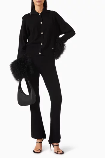 Shearling-trim High-neck Knitted Cardigan