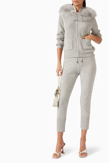 Fox Fur Collar Zip-up Cardigan