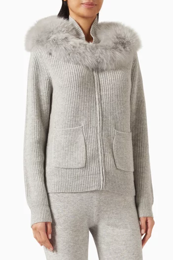 Fox Fur Collar Zip-up Cardigan