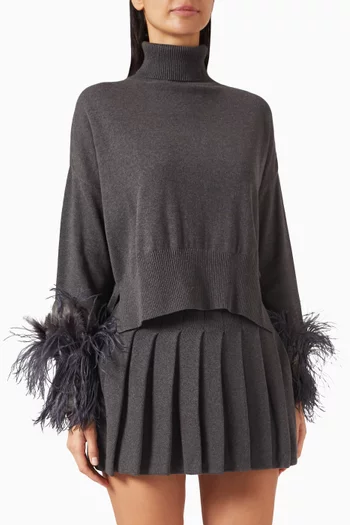 Feather Cuff Polo Neck Sweater