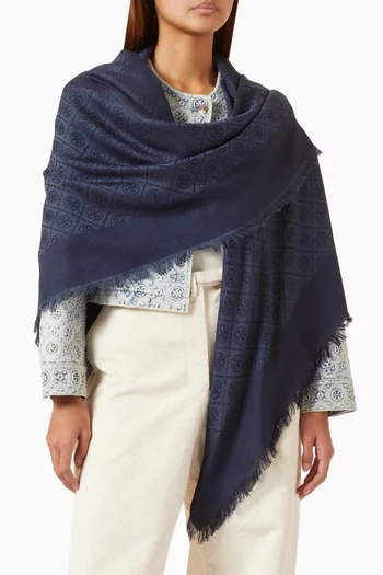 T Monogram Jacquard Traveler Scarf in Silk-wool Blend