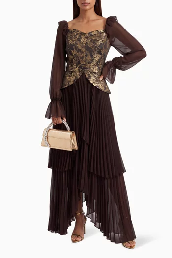 Jacquard Pleated Maxi Dress