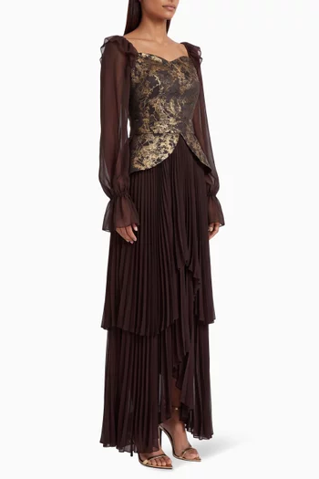 Jacquard Pleated Maxi Dress