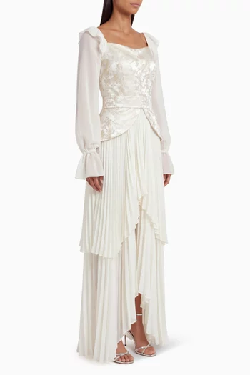 Jacquard Pleated Maxi Dress