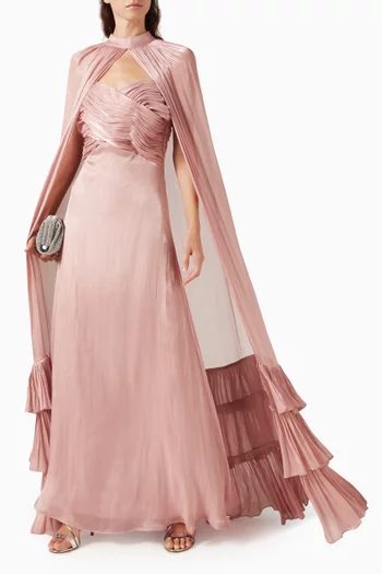 Embellished Cape Gown in Organza