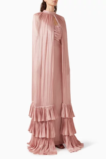 Embellished Cape Gown in Organza