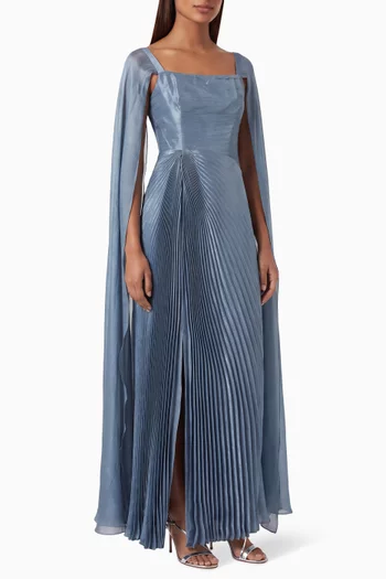 Plisse Cape-sleeve Dress in Organza