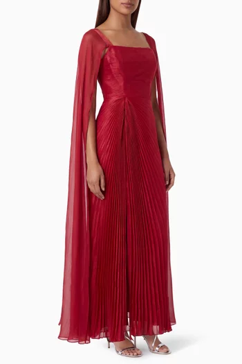 Plisse Cape-sleeve Dress in Organza