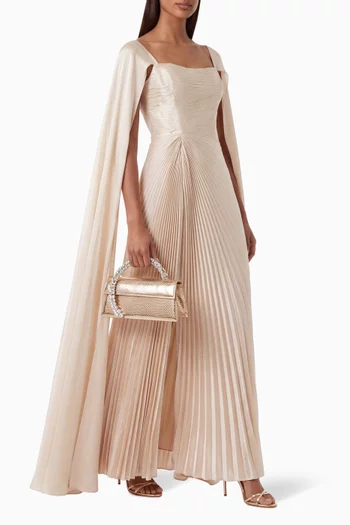 Plisse Cape-sleeve Dress in Organza