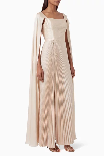 Plisse Cape-sleeve Dress in Organza