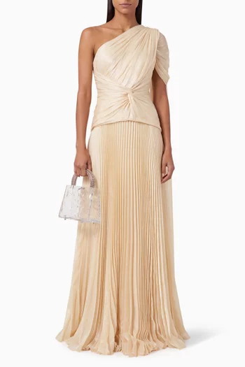 Pleated One-shoulder Maxi Dress