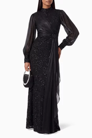 Sequin-embellished Dress in Chiffon & Organza