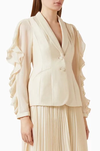 Ruffle Sleeve Shawl-collar Blazer