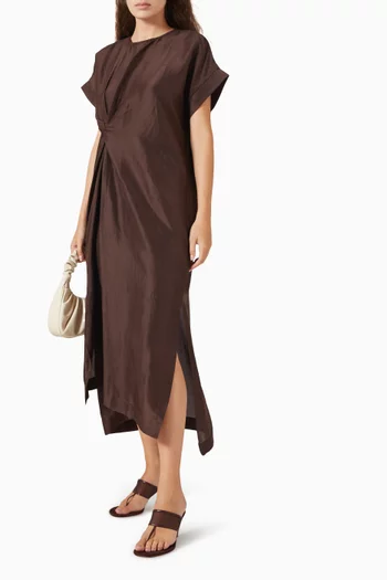 Gathered Slit Dress in Silk