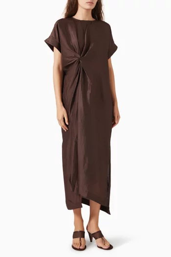 Gathered Slit Dress in Silk