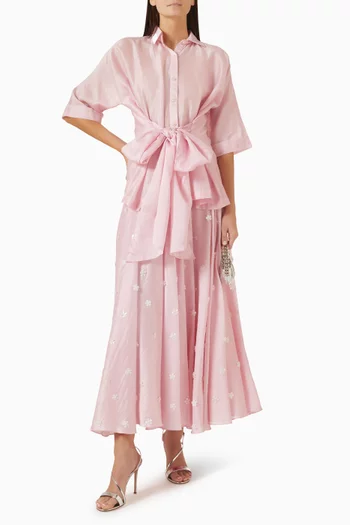 Tie-waist Top & Skirt Set in Chanderi