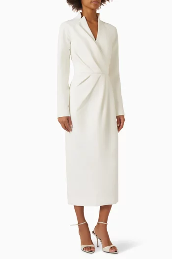 V-neck Pleated Midi Dress