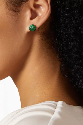 Carved Malachite Venus Shell Earrings in 14kt Gold
