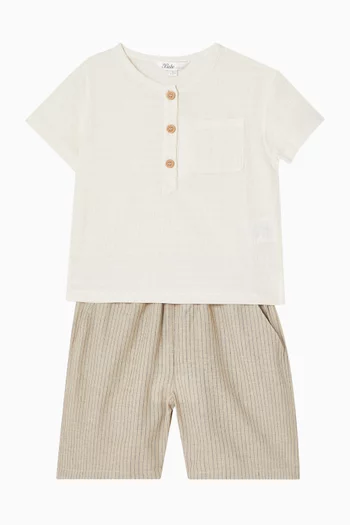Evan Stripe Shorts in Cotton-linen Blend