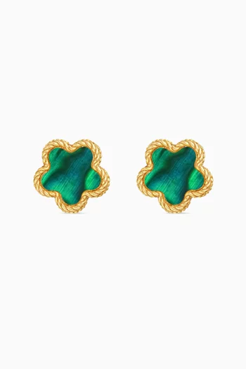 Vivante Flower Malachite Earrings in 18kt Gold