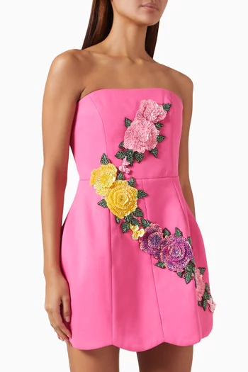 Laurentia Floral-embroidered Tulip Dress in Crepe