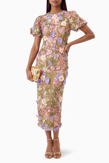 Fiora 3D Floral Puff-sleeve Dress
