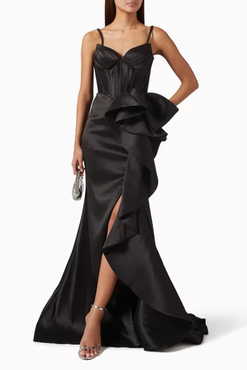 Ruffle Slit Gown