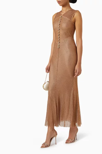 Rhinestone Fishnet Midi Dress