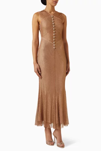 Rhinestone Fishnet Midi Dress