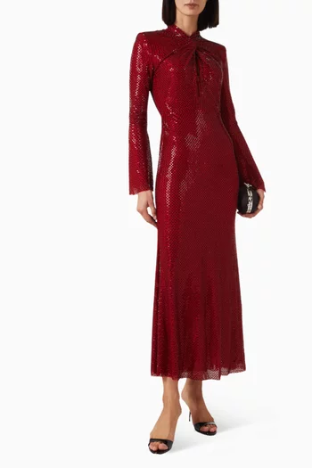Rhinestone Twist Midi Dress in Mesh