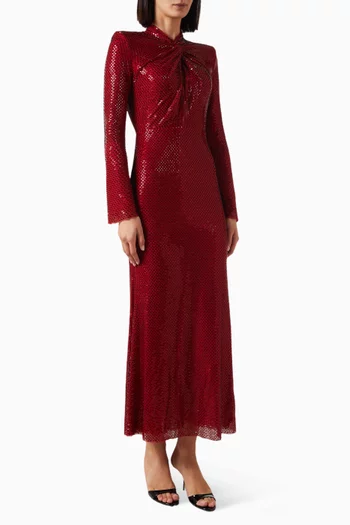 Rhinestone Twist Midi Dress in Mesh