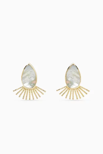 SLAB CUT GEMSTONES FRAMED WITH TEXTURED SUNBURST RAYS BRONZE BASE WITH 18K GOLD MICROPLATING DROP EARRINGS:White    :One Size|220136691