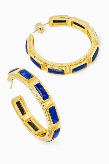 MEDIUM-SIZED STATEMENT HOOPS EARRINGS FEATURING BRAIDED TEXTURE DETAILING AND HANDCUT GEMSTONES. BRONZE BASE WITH 18K GOLD MICROPLATING:Turquoise/Aqua:One Size|220136695