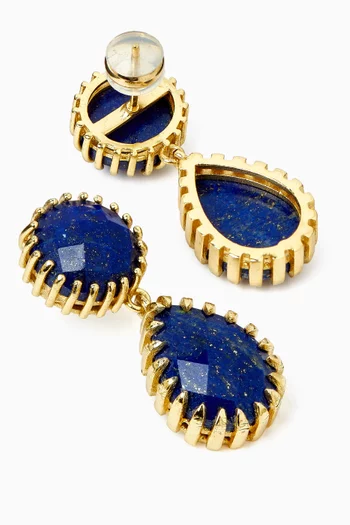 DOUBLE-DROP EARRINGS FEATURING FACETED ROUND AND PEAR CUT STONES IN AN INTRICATE SCULPTURAL WITH BRONZE BASE WITH 18K GOLD MICROPLATING:Blue    :One Size|220136689