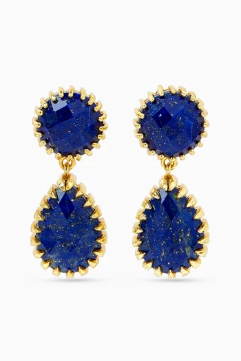 DOUBLE-DROP EARRINGS FEATURING FACETED ROUND AND PEAR CUT STONES IN AN INTRICATE SCULPTURAL WITH BRONZE BASE WITH 18K GOLD MICROPLATING:Blue    :One Size|220136689
