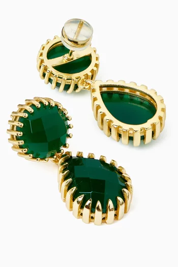 DOUBLE-DROP EARRINGS FEATURING FACETED ROUND AND PEAR CUT STONES IN AN INTRICATE SCULPTURAL WITH BRONZE BASE WITH 18K GOLD MICROPLATING:Green    :One Size|220136699