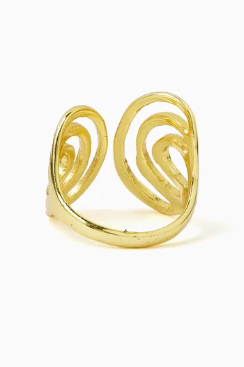 FLUID, LAYERED CURVES WITH AN ADJUSTABLE OPEN BAND FOR A FLEXIBLE FIT RING IN BRONZE BASE WITH 18K GOLD MICROPLATING:Gold    :One Size|220136686