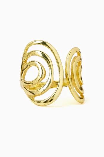 FLUID, LAYERED CURVES WITH AN ADJUSTABLE OPEN BAND FOR A FLEXIBLE FIT RING IN BRONZE BASE WITH 18K GOLD MICROPLATING:Gold    :One Size|220136686