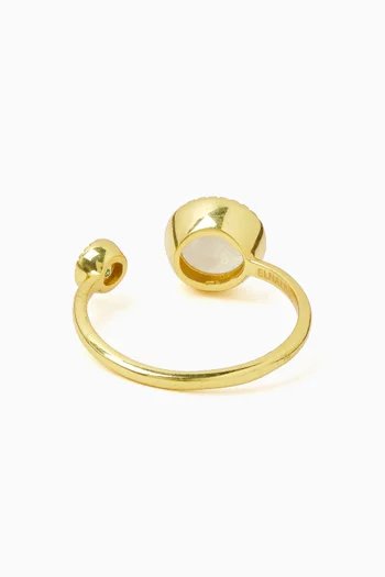 ADJUSTABLE BAND RING FEATURING TWO FACETED STONES FRAMED WITH DELICATE DETAILING IN BRONZE BASE WITH 18K GOLD MICROPLATING:Multi Colour:One Size|220136698