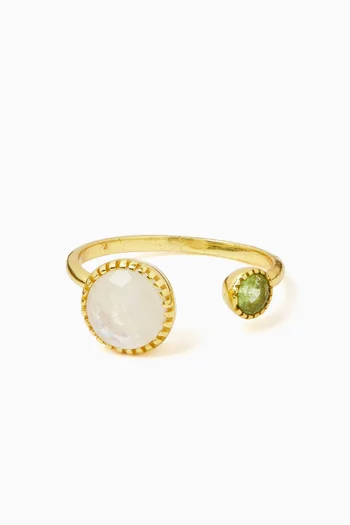 ADJUSTABLE BAND RING FEATURING TWO FACETED STONES FRAMED WITH DELICATE DETAILING IN BRONZE BASE WITH 18K GOLD MICROPLATING:Multi Colour:One Size|220136698