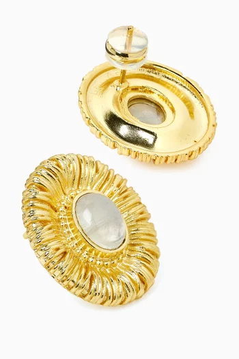 VINTAGE INSPIRED STUDS TEXTURED GOLD DETAILING SURROUNDS A CABOCHON CUT CENTER GEMSTONE BRONZE BASE WITH 18K GOLD MICROPLATING:White    :One Size|220136700