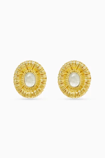 VINTAGE INSPIRED STUDS TEXTURED GOLD DETAILING SURROUNDS A CABOCHON CUT CENTER GEMSTONE BRONZE BASE WITH 18K GOLD MICROPLATING:White    :One Size|220136700