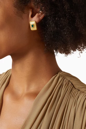 VINTAGE INSPIRED STUDS WITH GEMSTONE FRAMED BY INTRICATE BEADED DETAILING AND TEXTURED GOLD-TONE METALWORK WITH BRONZE BASE WITH 18K GOLD MICROPLATING:Green    :One Size|220136679