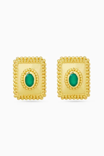 VINTAGE INSPIRED STUDS WITH GEMSTONE FRAMED BY INTRICATE BEADED DETAILING AND TEXTURED GOLD-TONE METALWORK WITH BRONZE BASE WITH 18K GOLD MICROPLATING:Green    :One Size|220136679